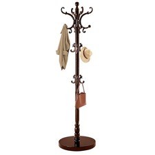 Wooden Coat Rack Freestanding, Solid Wood Coat Rack Stand with 14 Hooks, Vint...
