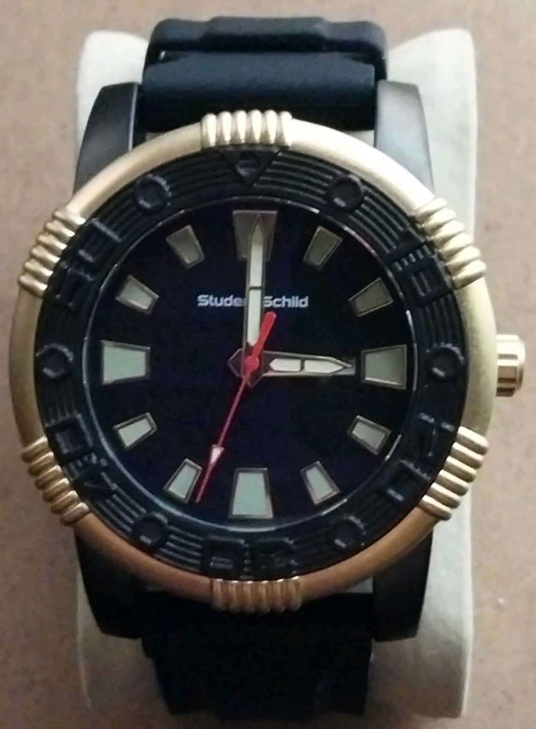 Studer Schild Date Quartz Watch 15174 Black Band & Dial New Battery View 2