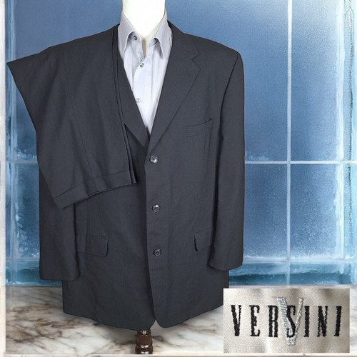 Versini 2 Piece Suit Mens 48L 40X31 Black 3 Button Ventless Wool