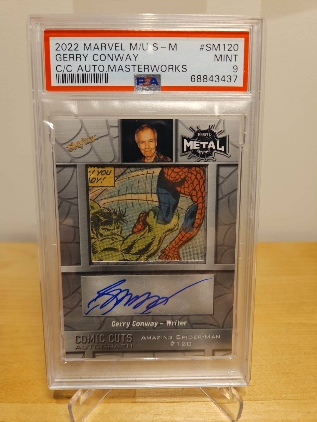 Spider-Man #CCA-MBSM410 Marvel 2022 Metal Universe Spider-Man Comic Cuts Autograph trading card — raw and PSA graded price guide
