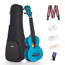 Soprano Ukulele EUS-25D 21 Inch Solid Mahogany Top - Beginner Kit with Case, ...