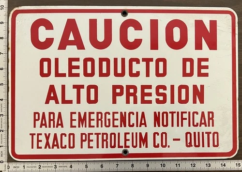 Vintage Porcelain Industrial Sign - Caucion - Texaco Petroleum Co.