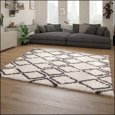 Tapis Shaggy Tapis De Salon Poil Long Look Vintage Scandinave Gris Blanc Cassé