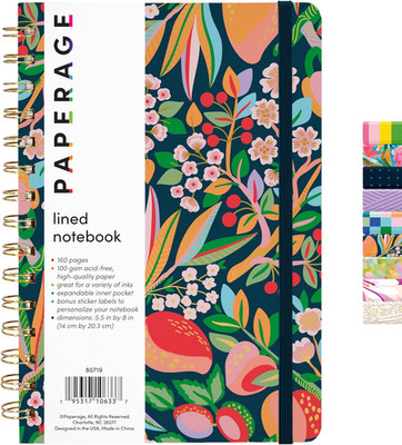 Lined Spiral Journal Notebook, (Cherry Blossom/Fruit), 160 Pages, Hardcover Jour