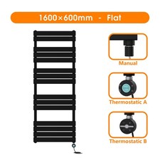 Prefilled Electric Heated Towel Rail Straight Curved Flat Panel Radiator Black