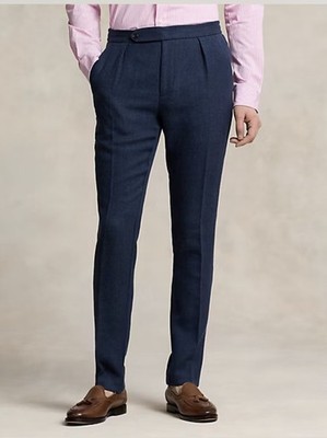 Polo Ralph Lauren Men's Herringbone Linen-Wool Suit Trouser Blue