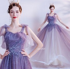 Gorgeous Evening Dresses Party Prom Gown Gradient Purple Tulle Flounce Floral