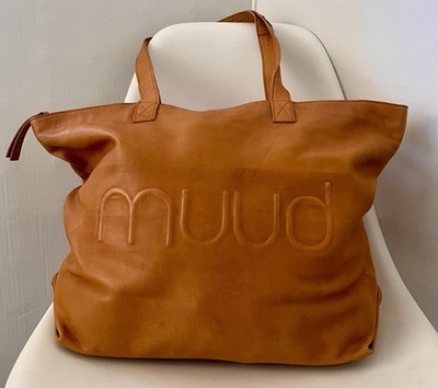 MUUD Laura Leather Tote Bag Cognac Large Zip Top Carryall Designed Denmark