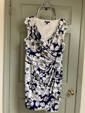 Chaps Women's Sleeveless Dress PXL  Navy Black And White Floral Design EUC