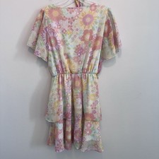 Peach Love Floral Dress Womens M Boho Cottagecore Belted Pastel