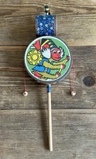 Vtg Den Den Daiko Traditional Japanese Handheld Pellet Drum Japan Mitsukoshi