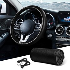 Rgoaanc Leather Steering Wheel Cover Lace Up Hole Black