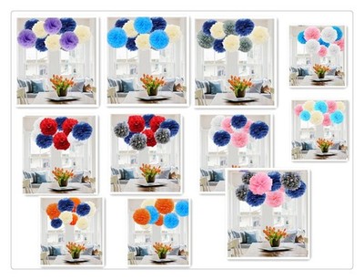 12 Stck. Gemischte Seidenpapier Bommeln Neu BLAU Motiv Flauschig Blume Ball Bommel