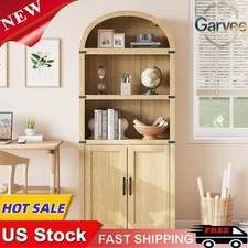 Arched Bookcase 71" Tall 5-Tier with Door Mid-Century Modern Storage Kitchen