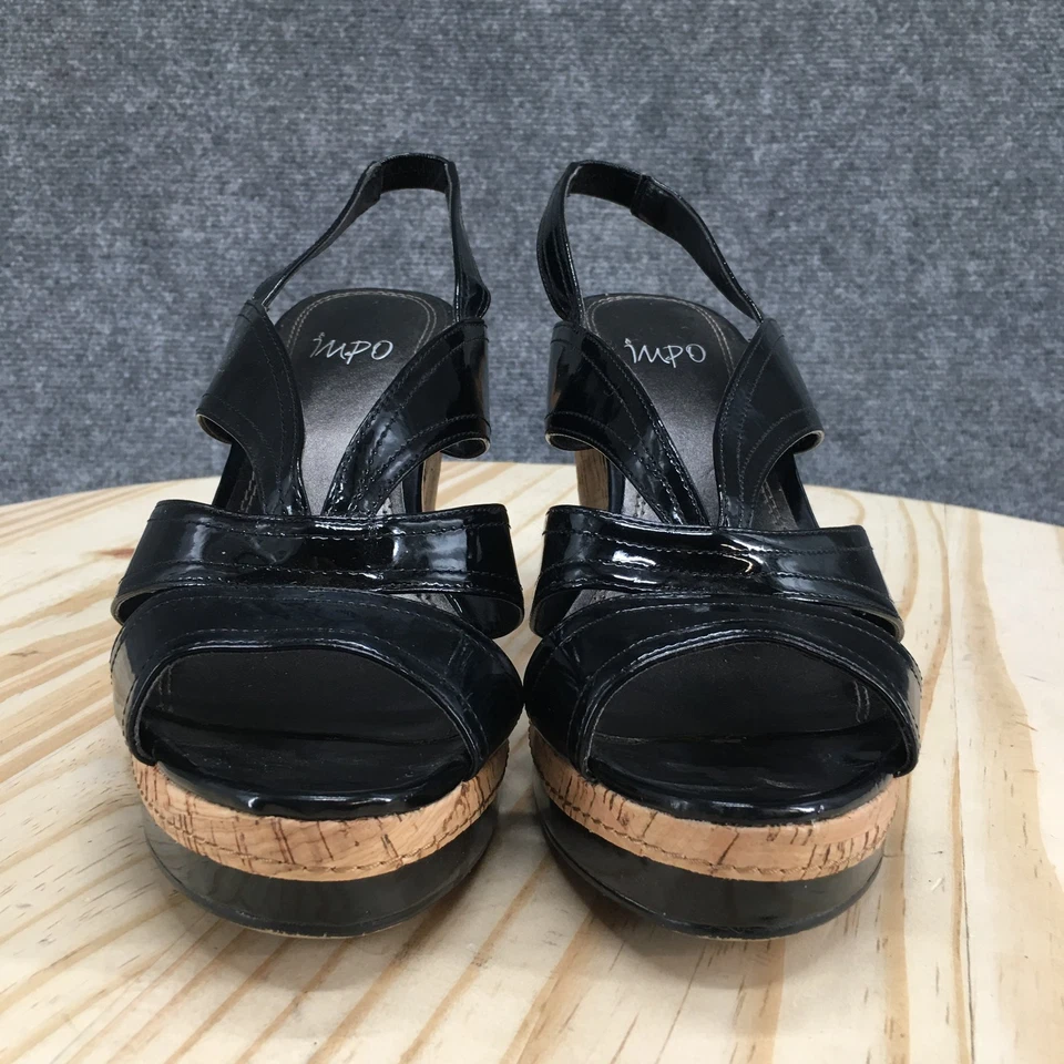 IMPO Sandals Womens 8 M Warwick Wedge Slingback Black Faux Leather Cork Casual - Image 4 of 4