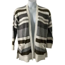 Pink Clover Women's Cardigan Sweater Small S Striped Fuzzy Open Front NWOT
