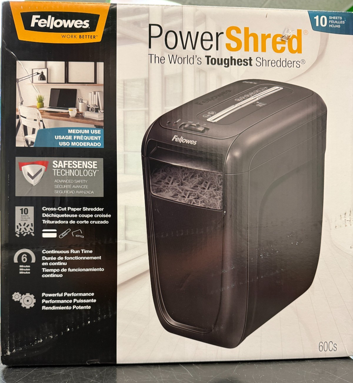 New Fellowes Powershred 60Cs 10 Sheet Cross-Cut Shredder (CR