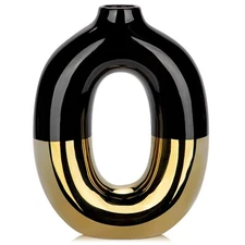 Gold and Black Vase Donut Vase Hollow Ceramic Vase for Flowers Pampas Minimal...