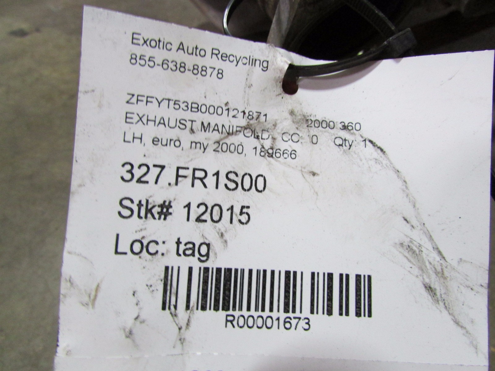 Ferrari 360, LH, Left Exhaust Manifold, Euro, Used, P/N 189666