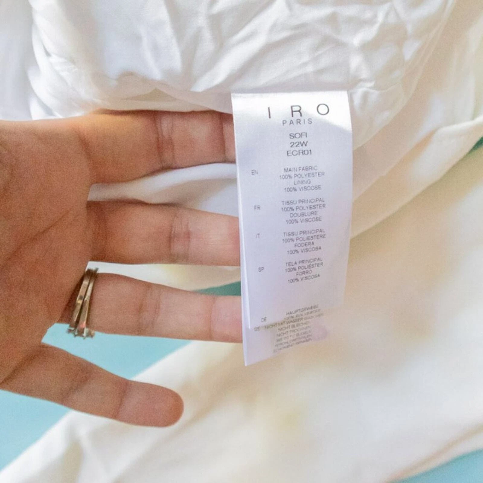 OFF WHITE Abito in guaina drappeggiata IRO bianco cremoso scollo a V a V taglia media