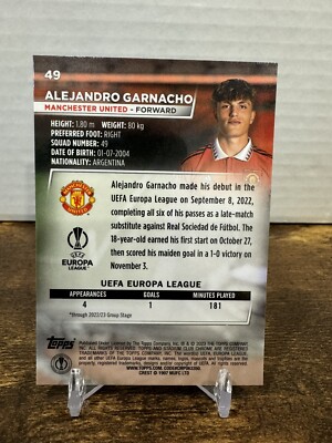 ALEJANDRO GARNACHO 2022 TOPPS STADIUM CLUB CHROME UCL ROOKIE RC