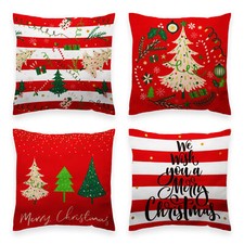 Christmas Elegant Pine Tree Waterproof Throw Pillow Covers 18 x 18 in, Set of 4