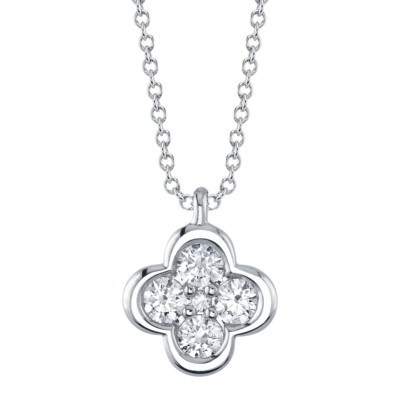 Diamant Kleeblatt Collier 14K Weißgold natürlicher Rundschliff 0,34 ct