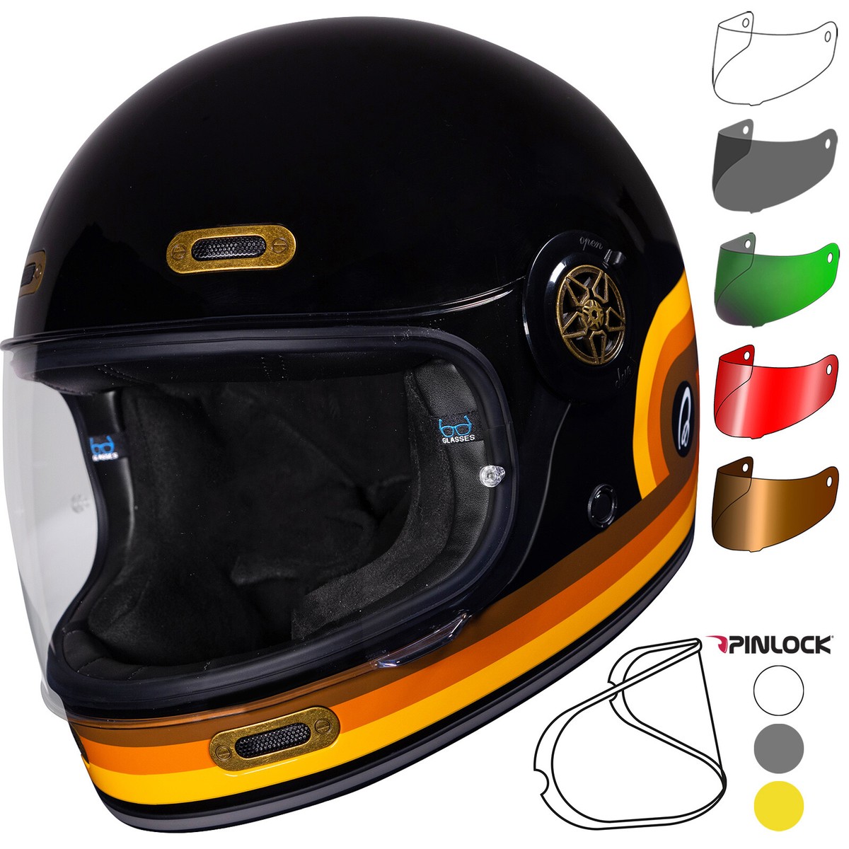 Black Orbit Retrograde Gloss Black Motorcycle Helmet With Pinlock Lens  Visor