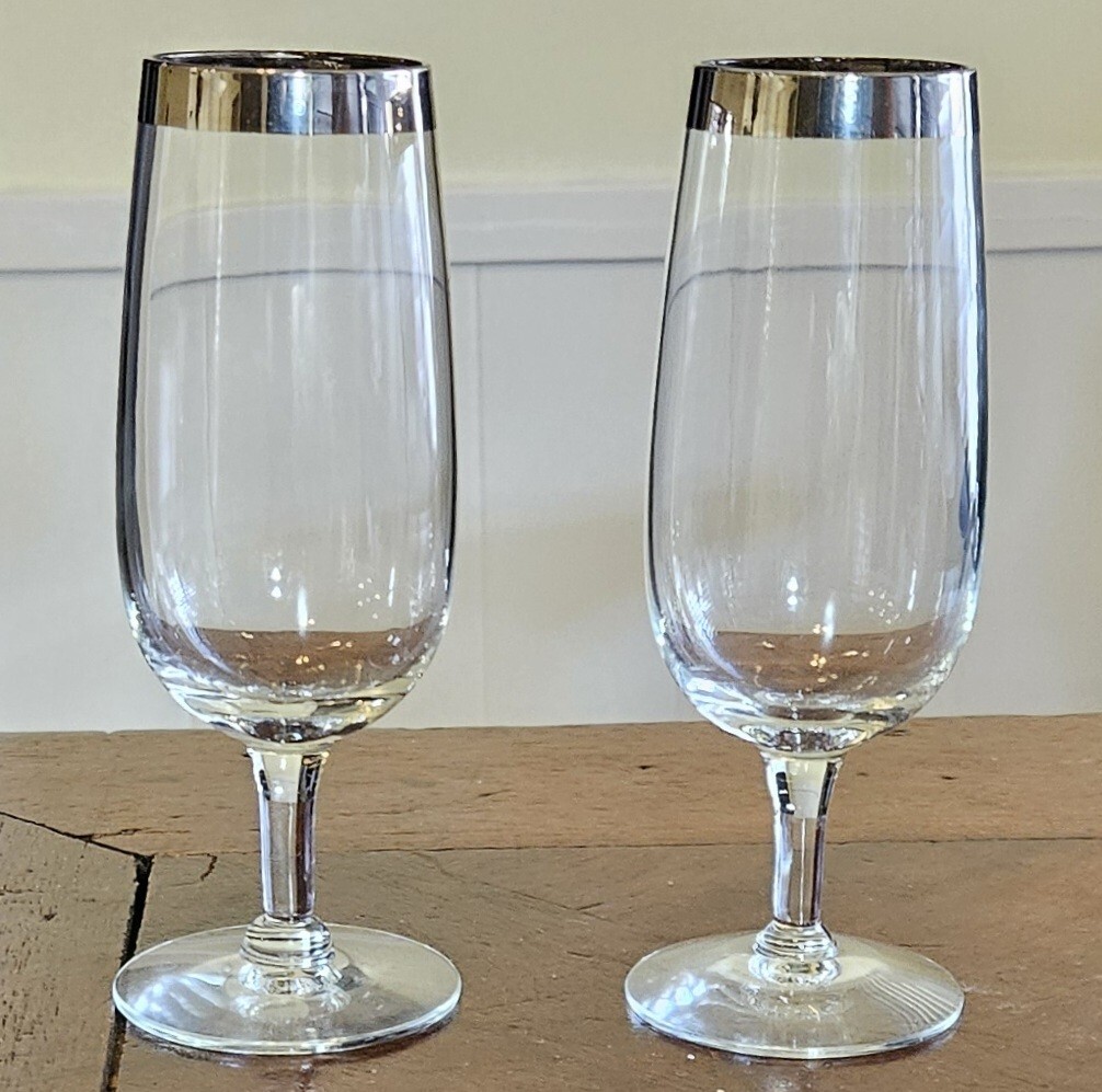 2 MCM Dorothy Thorpe Silver Rim Champagne Flutes 6