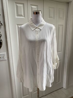 NWT Calvin Klein White Linen Blend Modern Essentials Tunic 1X $79.50