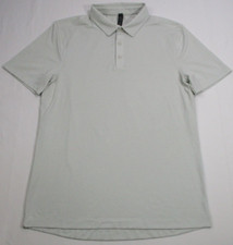 Lululemon Polo Shirt Mens Medium Light Gray Striped Collared Short Sleeve