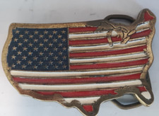 belt buckle US flag country shape 1986 Great American Buckle Co. 3" long