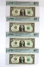 4x Sequential 2003 STAR Replacement Bank Notes $1 Dollar Bills PMG 67EPQ ATLANTA