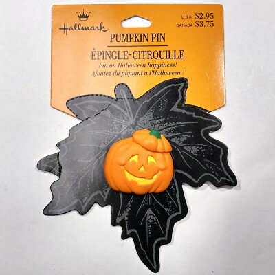 Hallmark Halloween Orange Happy Pumpkin Lapel Pin 1.25 inch tall Plastic NEW OS