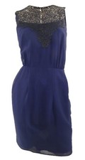 Ex Chainstore Dunnes Savida  Navy Chiffon Sleeveless Dress with Lace Detail