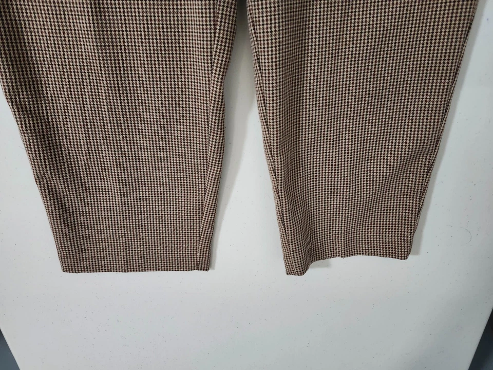Zara Pants Womens S Beige Trouser High Waist Houndstooth Plaid Loose Relax Taper - Image 3 of 4