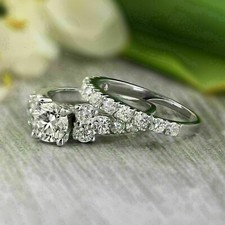 2Ct Lab Created Round Diamond Bridal Set Wedding Ring 14k White Gold Finish