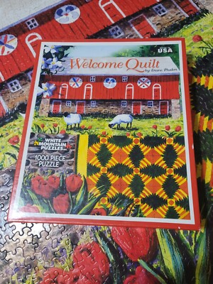 Complete 2008 HTF Welcome Quilt Red Barn Sheep Farm Stone Wall 1000 Piece Puzzle