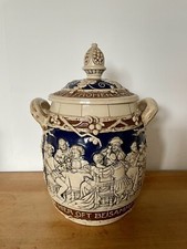 Bowlegef&auml;&szlig; Steingut Antik&bdquo;Gesellschaft am Tisch, Weingelage&ldquo;, 3,5 Liter