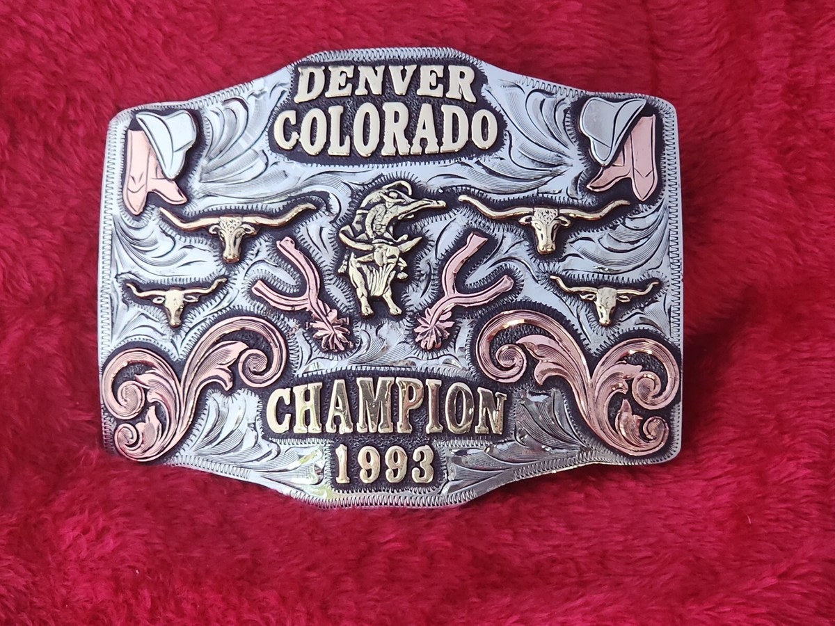 RODEO BULL RIDING CHAMPION PRO TROPHY BELT BUCKLE☆DENVER COLORADO☆1993☆297