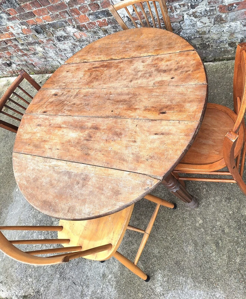 Table ronde ancienne de ferme, meuble vintage modulable - Photo 2/4