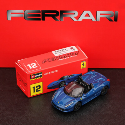 New Bburago 1:64 Ferrari 458 Spider Blue Race & Play Diecast Metal
