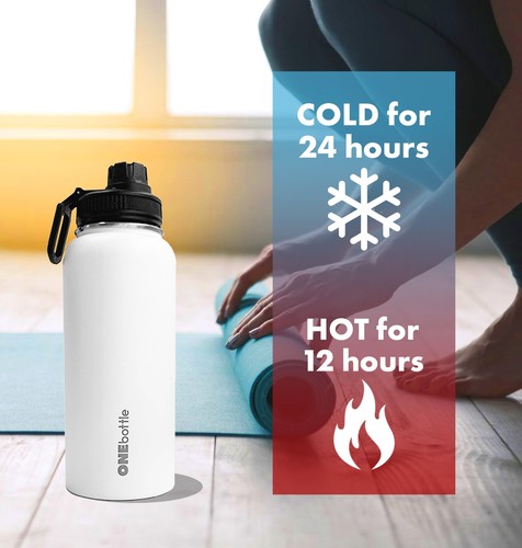 Sports Water Bottle 32oz Includes 3 Lids straw Lid Carabiner Handle Spout Leak - Picture 4 of 9