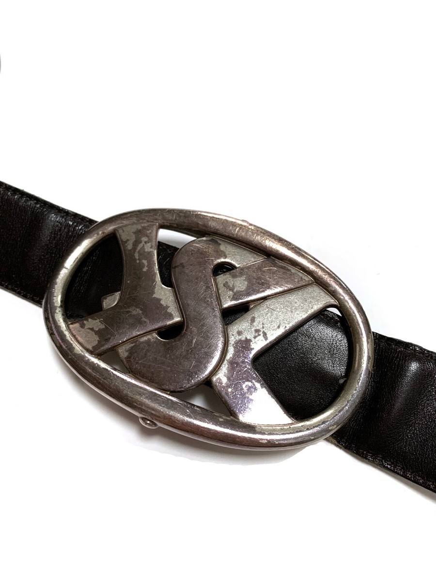 【送料&関税込】Saint Laurent Leather Belt With Silver Logo YVES SAINT LAURENT, YSL LOGO BUCKLE, GENUINE LEATHER BELT