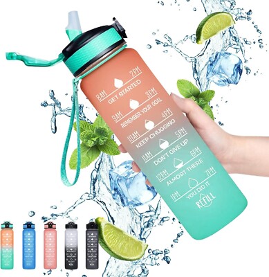 Motivierende Trinkflasche Auslaufsicher Zeitmarkierung BPA Frei Sport Home Gym 1L