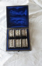 Victorian Napkin rings set of 6 Silver Plated - in velvet lined curved box.