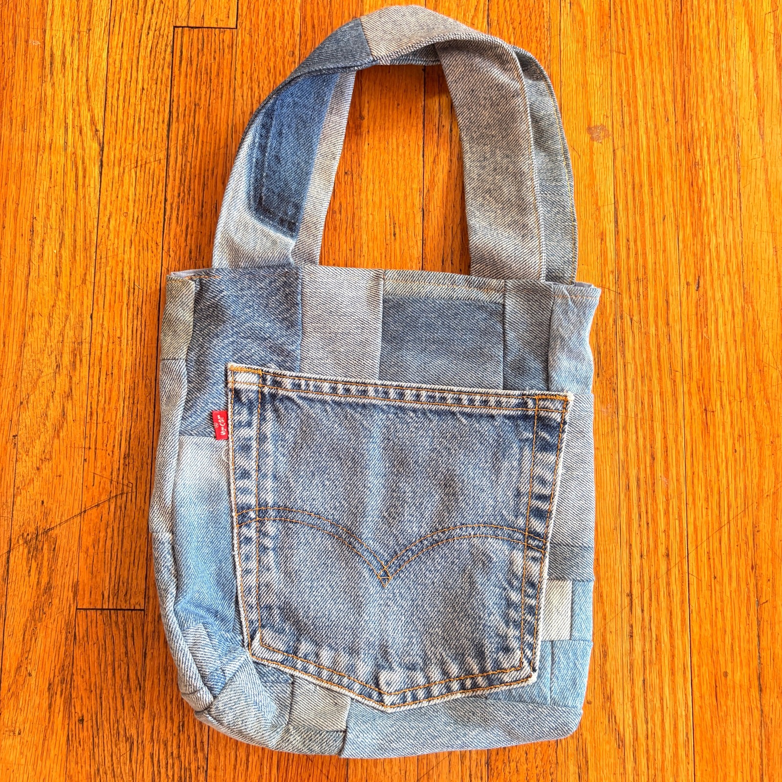 Handmade Patchwork Mixed Denim Mini Tote Bag Made… - image 1