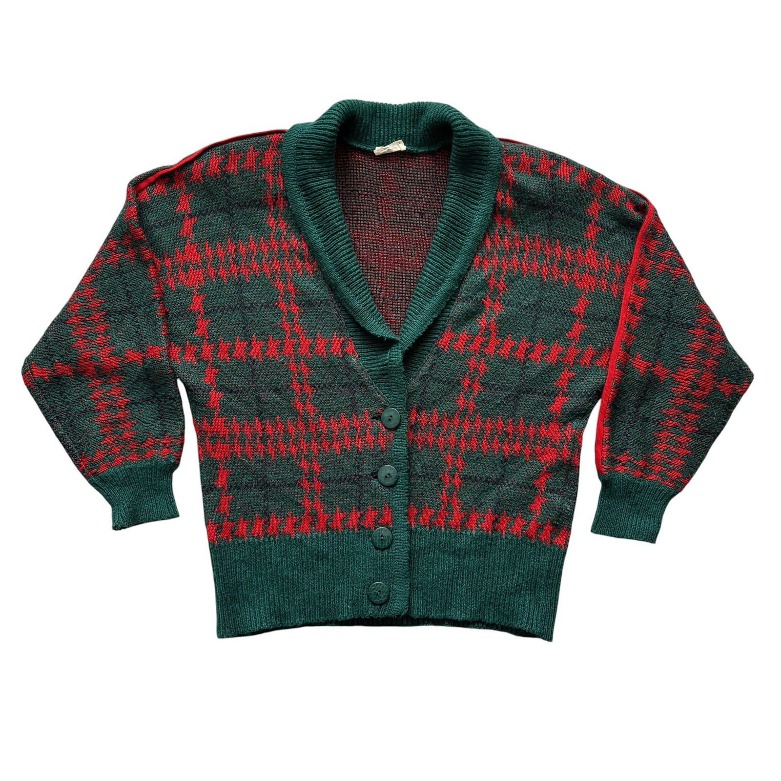Womens Vintage 70s Cardigan Green Red Patterned Buttoned Retro Indie Boho 16 image 2