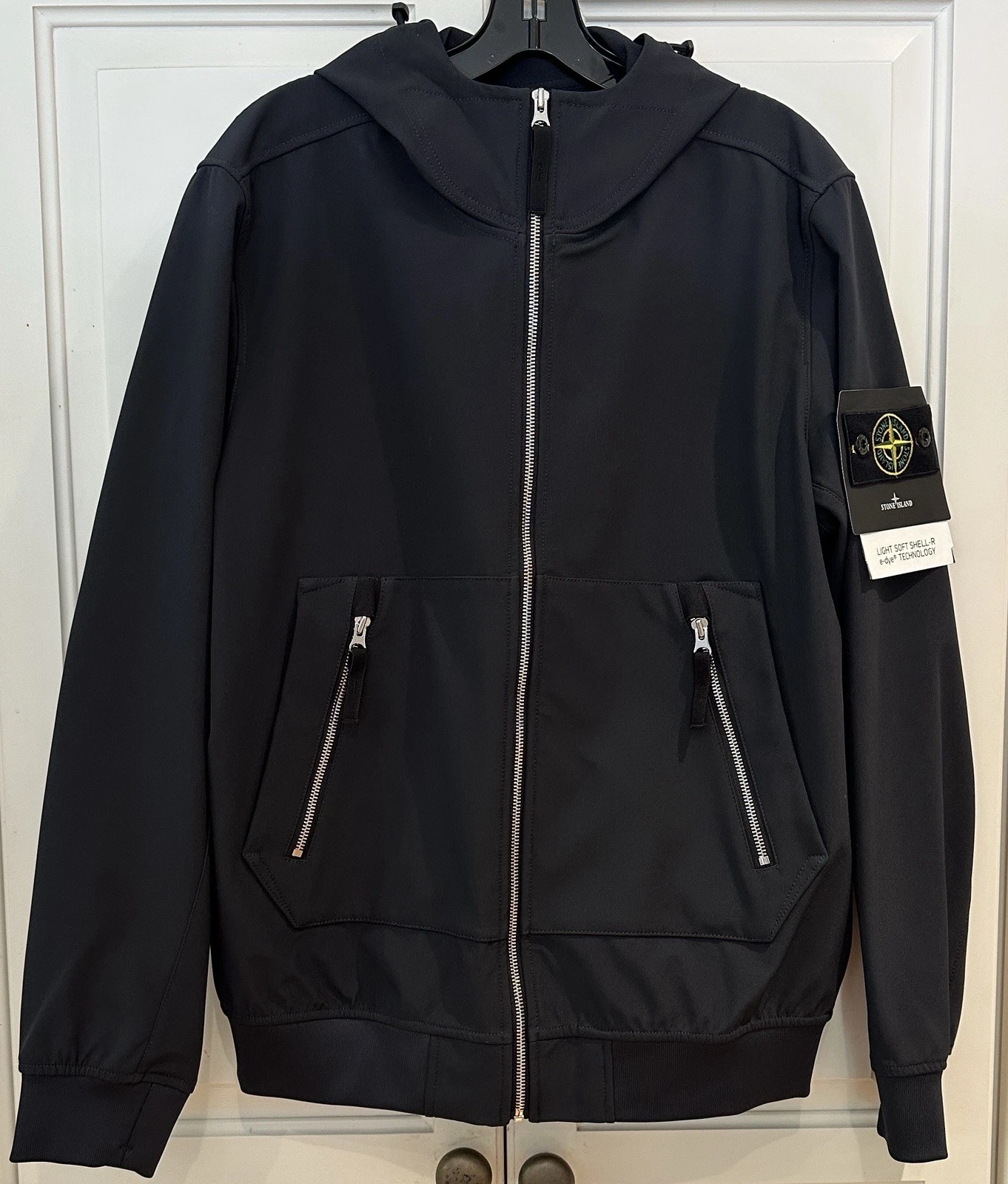NWT STONE ISLAND SS21 LIGHT SOFT SHELL-R E-DYE JACKET DARK NAVY - MEN'S LARGE - product detail image 1