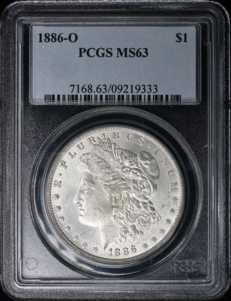 Dólar Morgan 1886-O $1 graduación profesional MS63